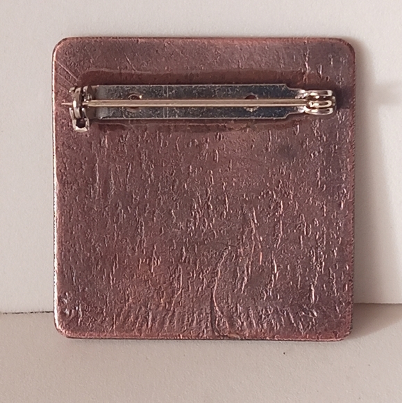 Vintage Artisan Copper Cloisonne Enamel Brooch - Picture 5 of 6